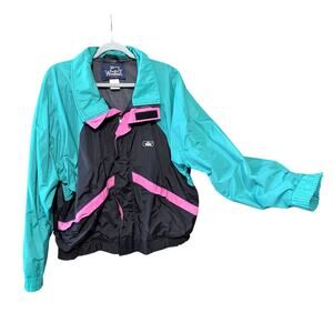 Vintage 90s woolrich nylon black windbreaker jacket women’s large pink teal
